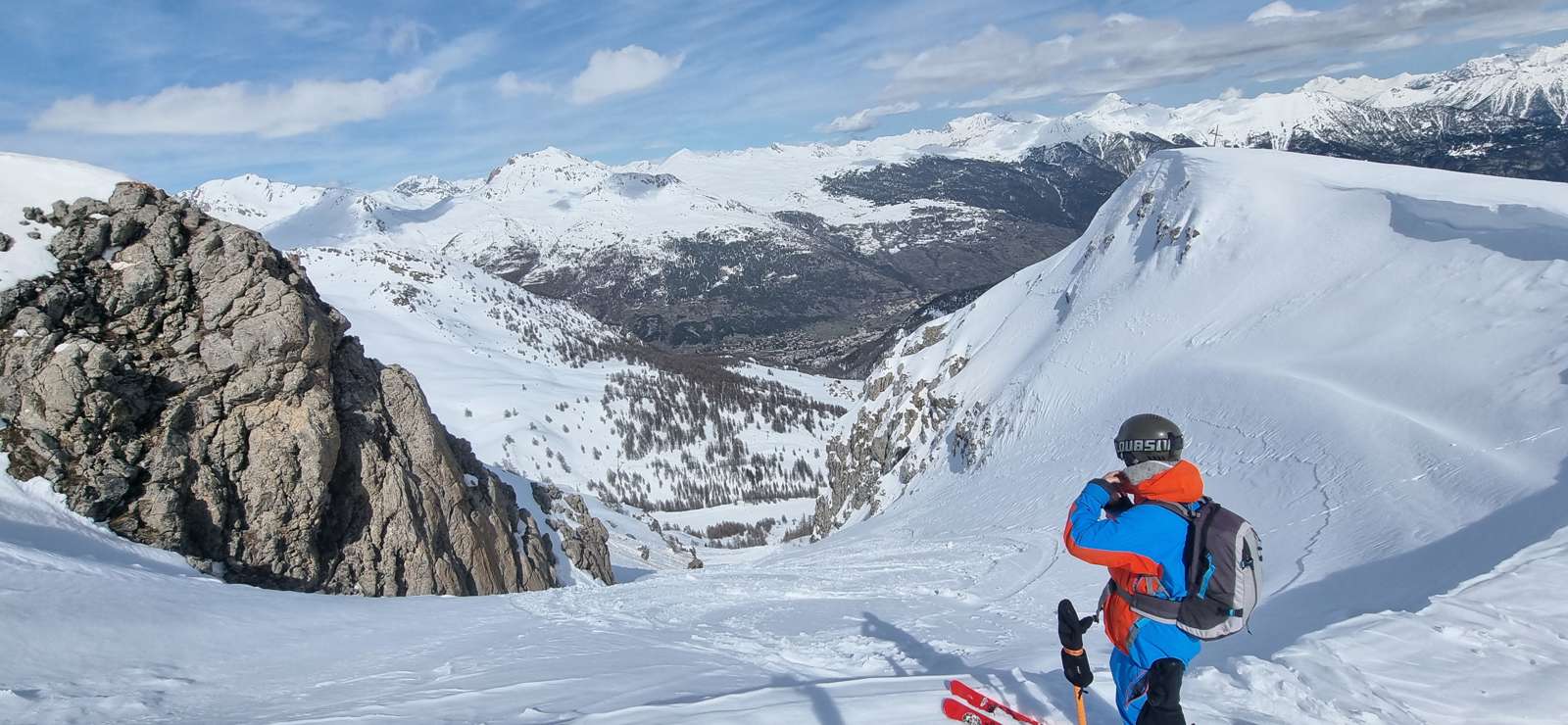 in Serre Chevalier Look down couloir in Serre Chevalier