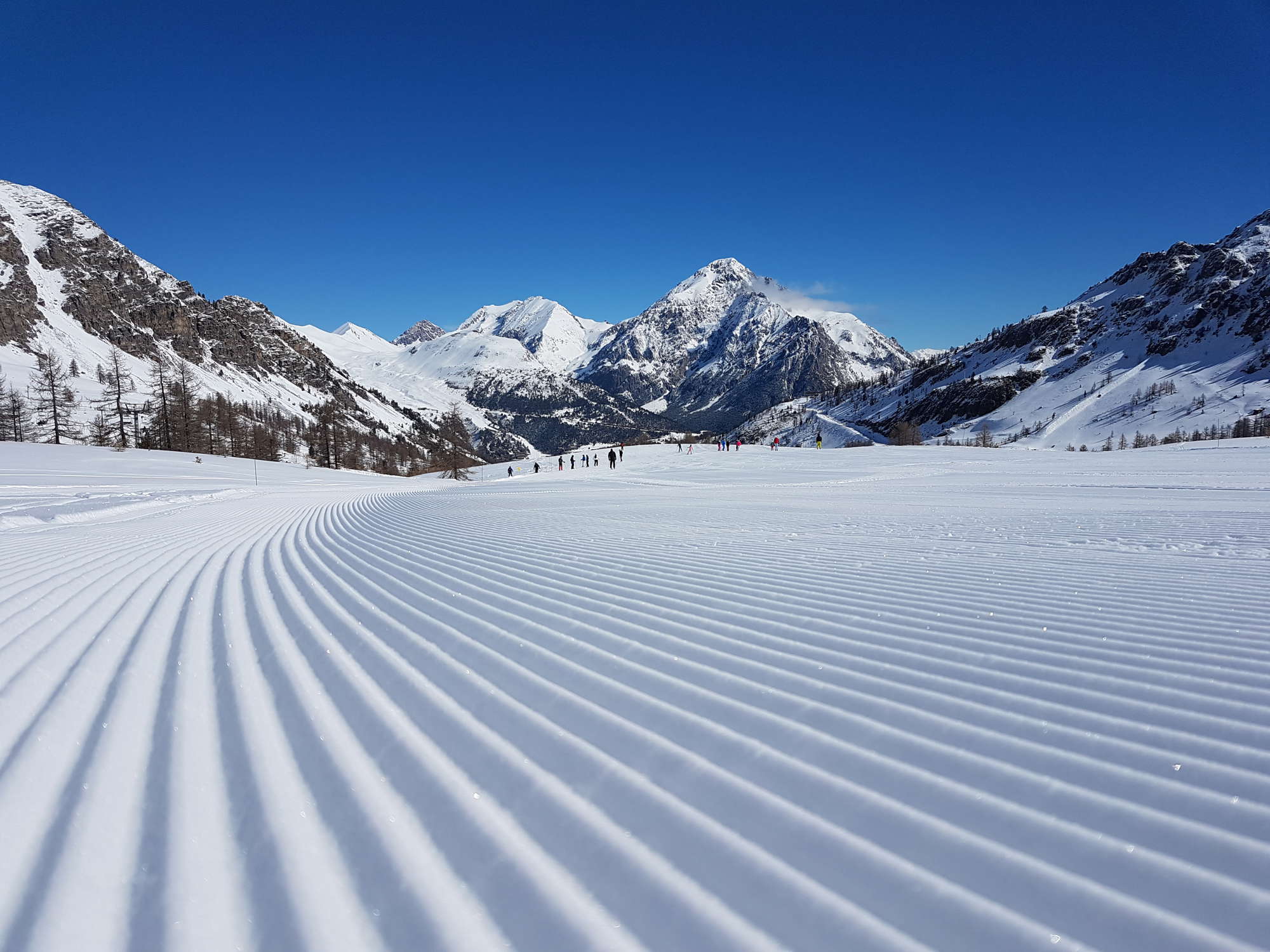 in Montgenèvre Corduroy slopes in Montgenevre