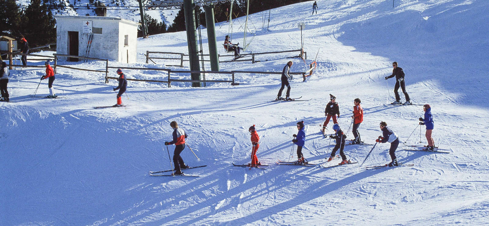 Skiers on the nursery slopes in a photograph from Ralph’s childhood ski holidays